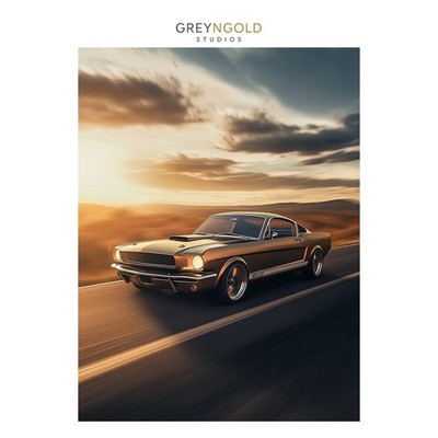 Mustang 1960s Speeding in Sunset Wall Art Print pick size A4/A3/A2/90x60cm
