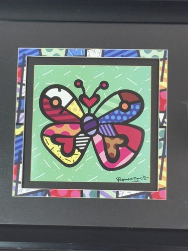 Romero Britto "Monarch Schmetterling" SCHWARZ GERAHMT mattiert Kunstdruck Tier