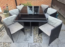 6 Seater Garden Rattan Cube Set - Black With Grey Cushions