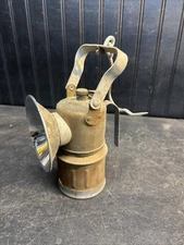 Antique Large Justrite Brass Carbide Miners Lamp with Large 7" Shield & Handle