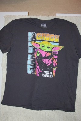 Star Wars Grogu ''This Is The Way'' T-Shirt - Neon Retro Graphic - Adult 2XL - Gra