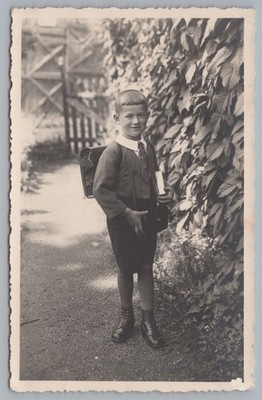 Boy with Satchel Book & Bag - Portrait - Old Photo 1930s