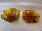 Lot of 2 Vintage Anchor Hocking Amber Glass Renaissance Beaded Leaf Bowls