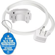 3 Prong 3 Outlet Cable 4FT, Power Splitter Plug Outlet, 3 Way Electrical Splitte