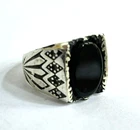 Classic 925 Silver Ring - Natural Black Agate Gemstone - 6g - Size 9.5 US