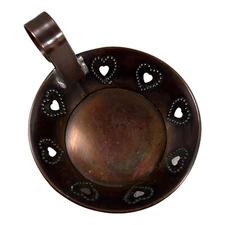 Irvins Country Tinware Punched Tin Hearts Candle Holder Finger Loop Chamberstick