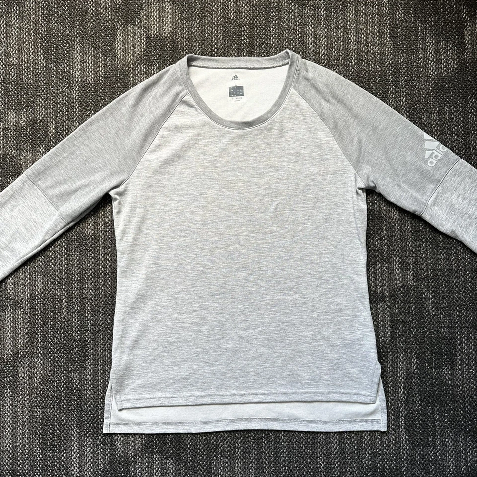 Adidas женская рубашка серый белый L длинным рукавом логотип футболка обучение толстовка - Изображение 2 из 4