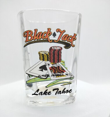 Vintage Shot Glass Lake Tahoe Casino Rare Black Jack Gambling Winner Cards Chips