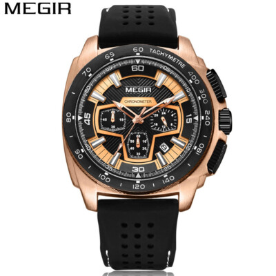 MEGIR Men Casual Watch Silicone Band Waterproof Military