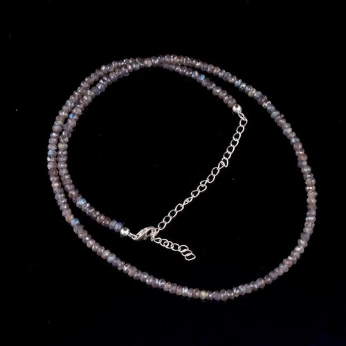 Blue Flash Labradorite Faceted Rondelle 3-4MM Beads 18" Beautiful Woman Necklace - Picture 4 of 10
