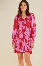 New Farm Rio Living Nature Dress Red Purple Long Sleeve Size S