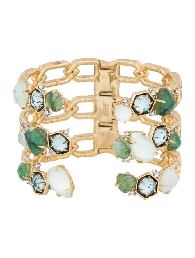 ЗОЛОТОЙ РЕДКИЙ ВИНТАЖНЫЙ БРАСЛЕТ-МАНЖЕТА ALEXIS BITTAR С МОЗАИКОЙ ЛЮЦИТ 14 КАРАТ И РОДИЙ