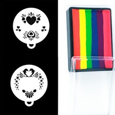 Rainbow UV Split Cake Face Paint WITH Resuable Face Painting Stencils KIT 40G