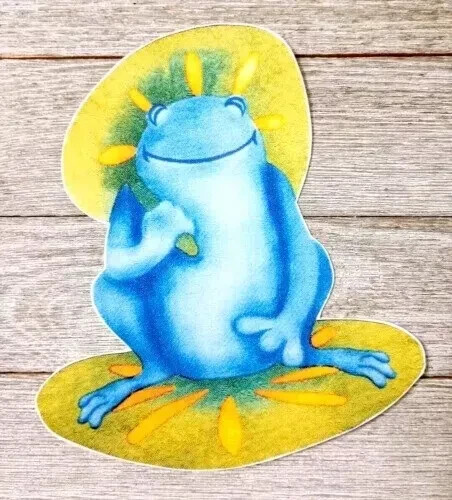 Glossy Blue Frog & Toad on Lily Pad Wall Sticker 5.5 Inch Craft Decal
