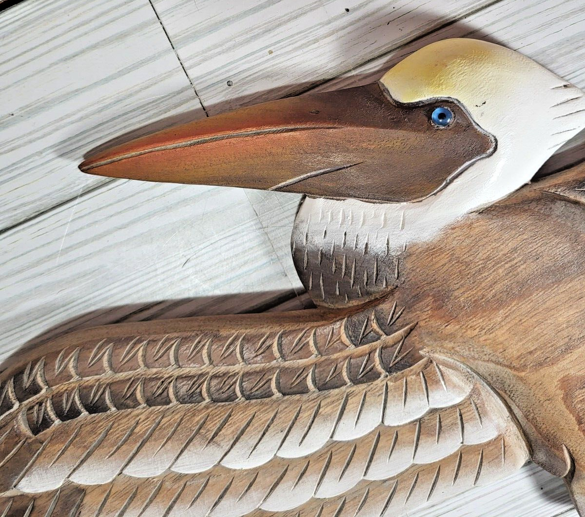 T.I. Design Hand-carved Wood Flying Pelican | Wall Décor Natural Wood Finish