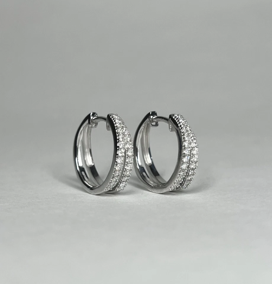 1/2 Ct Round Lab Created Diamond Hoop Earrings 14K White Gold Finish - Image 4 of 4