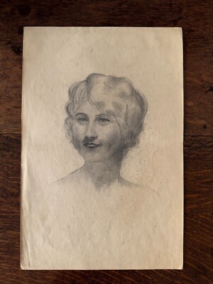 1930s Folk Art Drawn Portrait Study Paper Pencil Woman Face Ashcan Americana