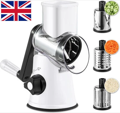 Rotary Food Slicer Chopper Cheese Grater Fruit Vegetable Shredder Cutter 3 Blade