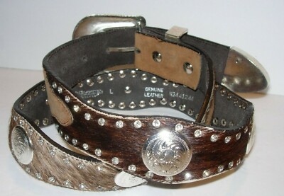 Nocona Brown Fur Belt with Rhinestone Accents WOMENS NOCONA 1 1/2 main image 3