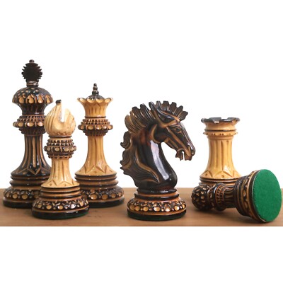 Alexandria Luxury Staunton Burnt Carving Chess Set- Chess Pieces Only - Triple W