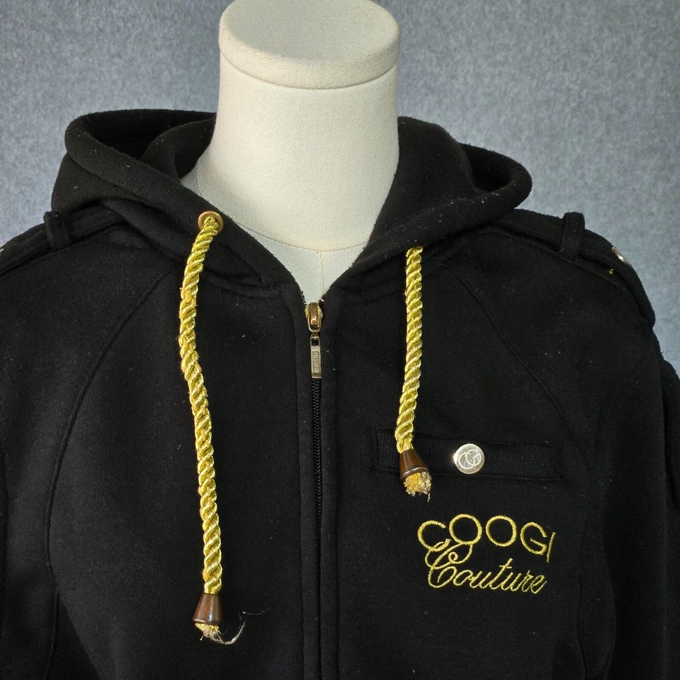 COOGI Couture Hoodie Womens Size X-Large Black Rhinestones Eagle Floral Full Zip - Image 4 of 4