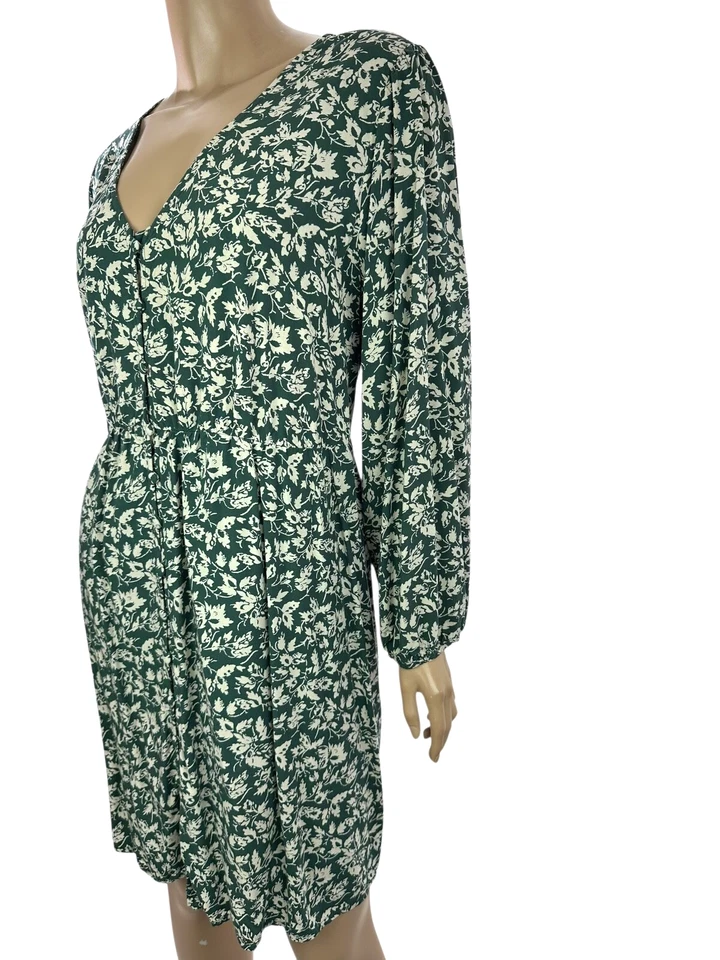 Madewell Dress Green & Beige Size XL V-Neck Long Sleeve 100% Viscose - Image 3 of 4