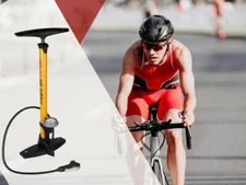 Steel Floor Pump Yellow Giyo - Taiwan Quality - Dual Presta and SCHADER