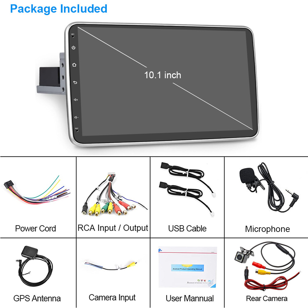 Touch Screen Rotatable 10.1''Android13 Car Stereo Radio Single 1DIN GPS Wifi CAM