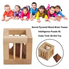 Secret Pyramid Wood Brain Teaser Intelligence Puzzle IQ Cube Trick Kid Toy^