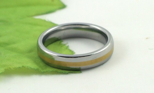 Men's High Quality Heavyweight Gold Striped Tungsten 6mm Wedding Band Ring - Picture 3 of 6