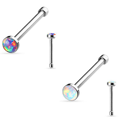 2 Pc 316L Surgical Steel White & Purple Fire Opal Nose Stud Bones Barbell 20g 