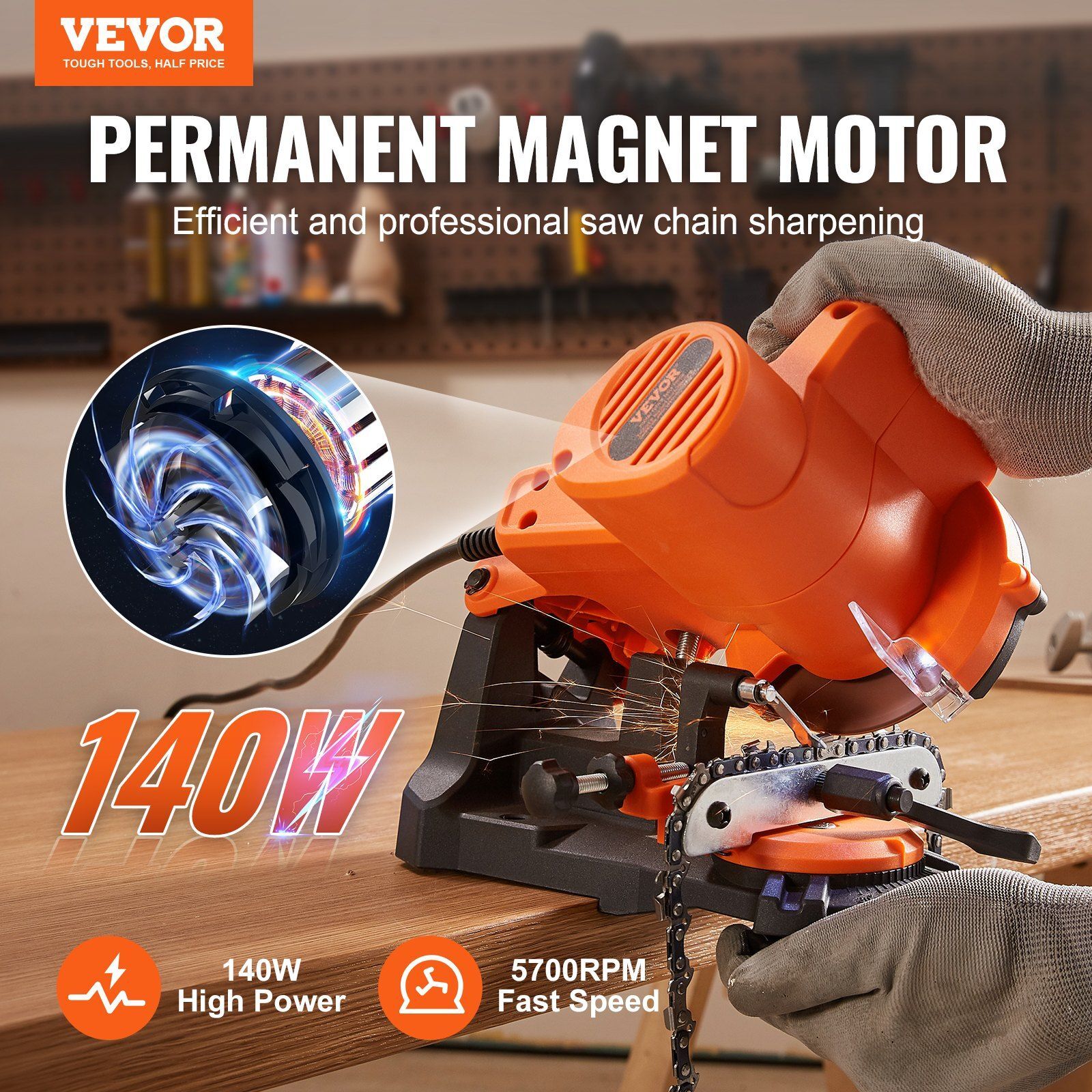 140W 5700RPM Electric Chainsaw Sharpener for 0.25-0.404 Pitch Chains