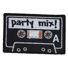 Cassette Tape Applique Patch - Party Mix, Music, Analog Badge 2.25" (Iron on)