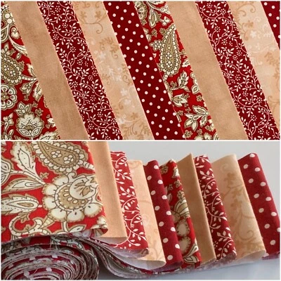ROSE AND HUBBLE AND JOHN LOUDEN FABRICS 10 100% cotton fabric strips 2.5” x 42” jelly roll quilting floral beige WINE Z9