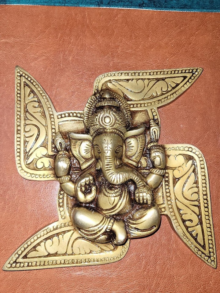 Brass Ganesha Swastika Wall Hanging Home Decor Temple Puja Indian