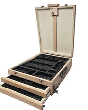Wooden Portable Artist Supply Storage Box Case w/ 2 drawers & Adjustable Easel