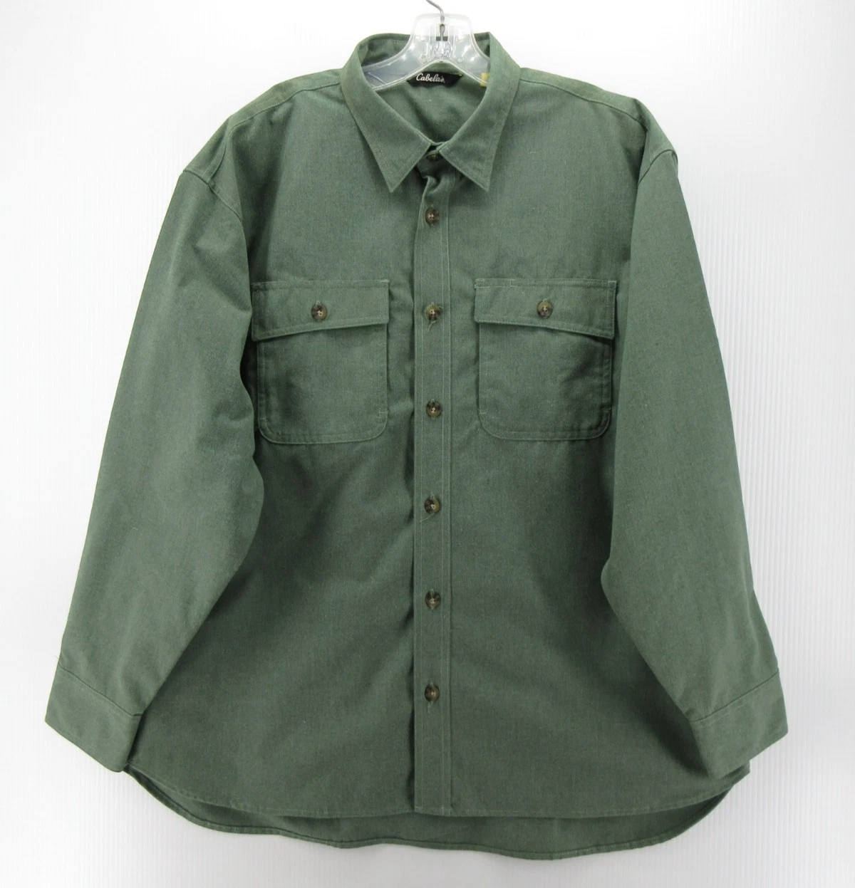 Cabelas Shirt Men XL Green Button Down Hiking Field Safari Rugged Outdoor NEW