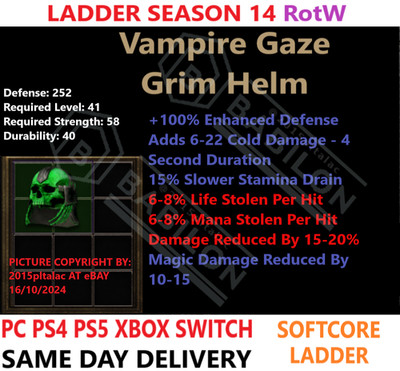  PC PS4 PS5 XBOX SWITCH LADDER Vampire Gaze 7-8ll DIABLO 2 RESURRECTED D2R ITEMS