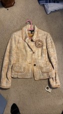 Valerie Stevens Blazer Gold Tan Boucle Flower Pin Sz 8