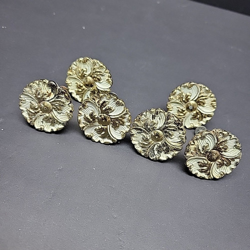 Vintage Set Of 6 MCM French Provincial Drawer Knob Pull Brass White Approx 1.25"