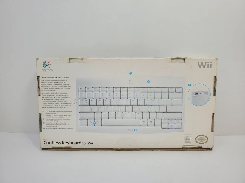 Nintendo Wii Logitech Cordless Wireless Keyboard 920-000934 w/ Dongle Receiver - Изображение 2 из 4