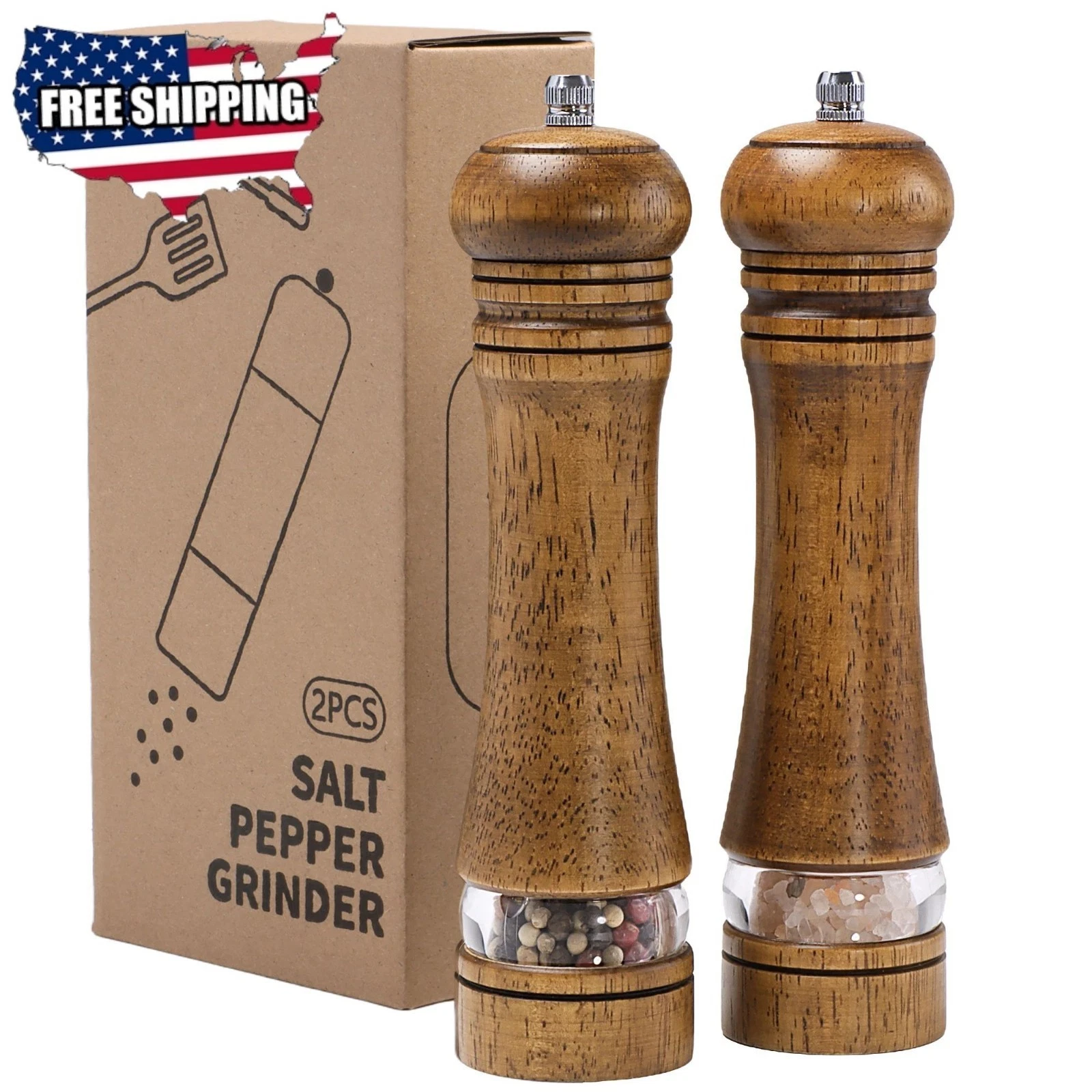 2PCS Wood Salt Pepper Grinder Set Manual Adjustable Ceramic Mill Acrylic Window
Opens in a new windo