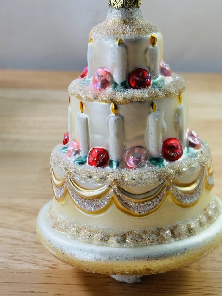 De colección Antiguo Mundo Navidad Vidrio Soplado Adorno Boda Pastel Alemania Rosa Rojo Oro Foto 4 de 4