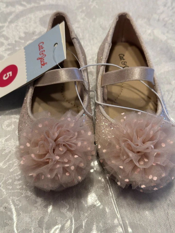 NWT Baby Toddler Girl size 5 Cat & Jack RUE Pink Tulle Glitter Ballet Flat Shoes - Image 2 of 4