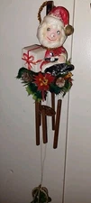 Vintage 1950's ENESCO Christmas Santa Wind Chime Mistletoe Hong Kong