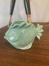 Vintage Pottery Blue Teal Puffer Fish Planter Made In USA - Cracked & Chip