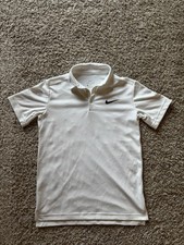 Nike White Dri-Fit Polo Shirt Youth Size Large Double Button Top Spread Collar