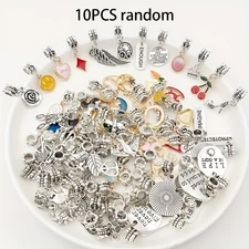10pcs Random Vintage Alloy With Large Hole Pendant, Including Animal, Fruit, 