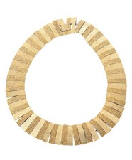 Vintage Egyptian Revival Textural  Gold Plated Collar Necklace