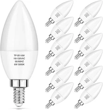 12-Pack E12 Candelabra LED Bulbs 60W Equivalent, 6W 600 LM Chandelier Light Bulb